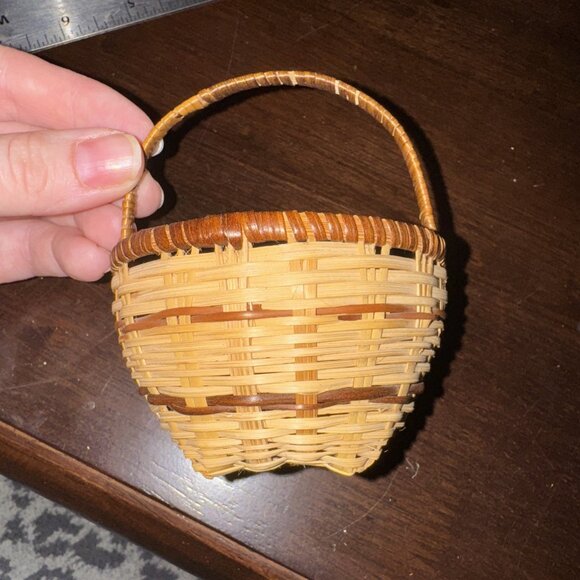 Miniature Mini Hand Woven Handle Basket Vintage Artist Handmade - Picture 9 of 11